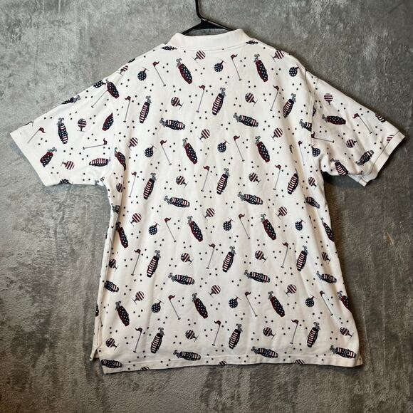 Vintage All Over Print Golf Theme Polo Shirt USA Patriotic Golf Bag Sz XL Cotton - Picture 4 of 6